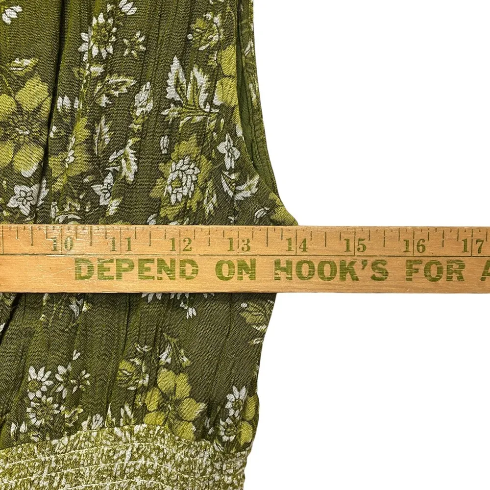 Vintage Y2K Floral Milkmaid Dress Sleeveless Smocked Waist Casual Green Midi M Size M - Image 3