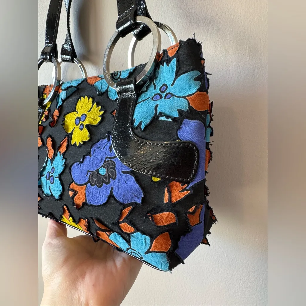 Ripani Women’s Vintage Patent‎ Leather and Floral Canvas Demi Shoulder Bag Black - Image 5