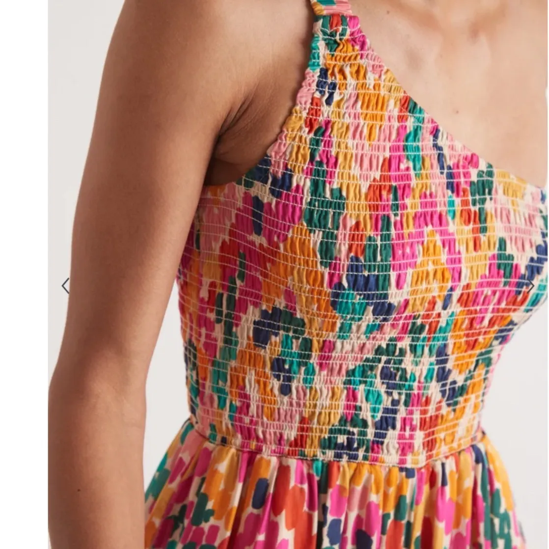 Marine Layer Archive Tessa Smocked One Shoulder Jumpsuit Wide Leg Colorful L - Image 12