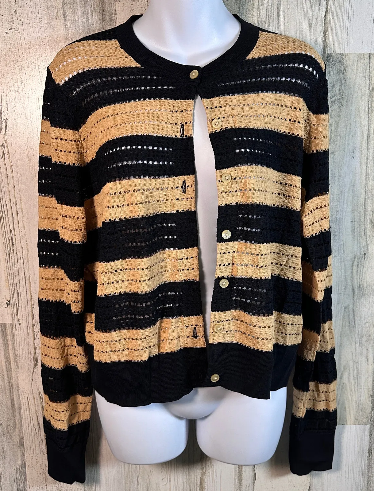 J.Crew Striped Cardigan L | Tan & Black | NWT | Viscose Blend | MSRP $89.50 Size L - Image 1