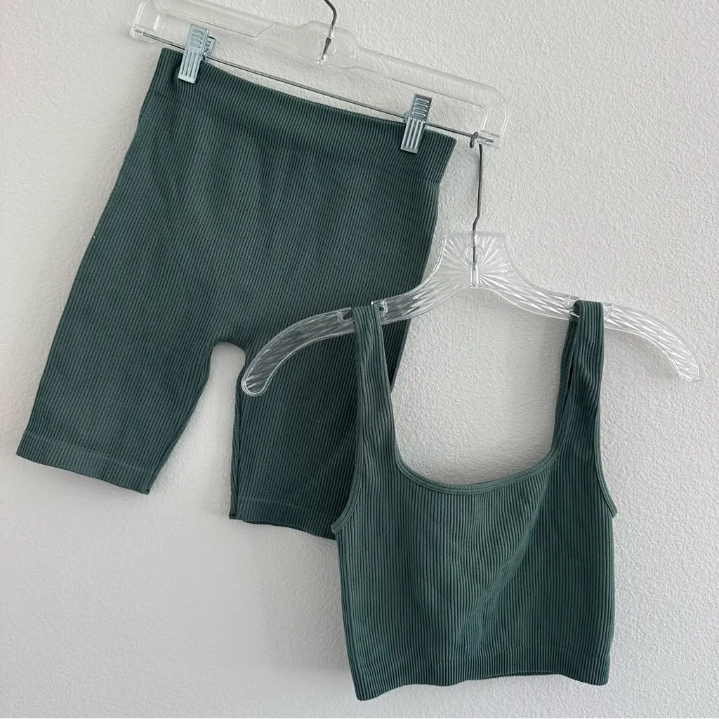 Zara Limitless Contour Collection Seamless Square Neck Crop Tank and Biker Short - Image 2