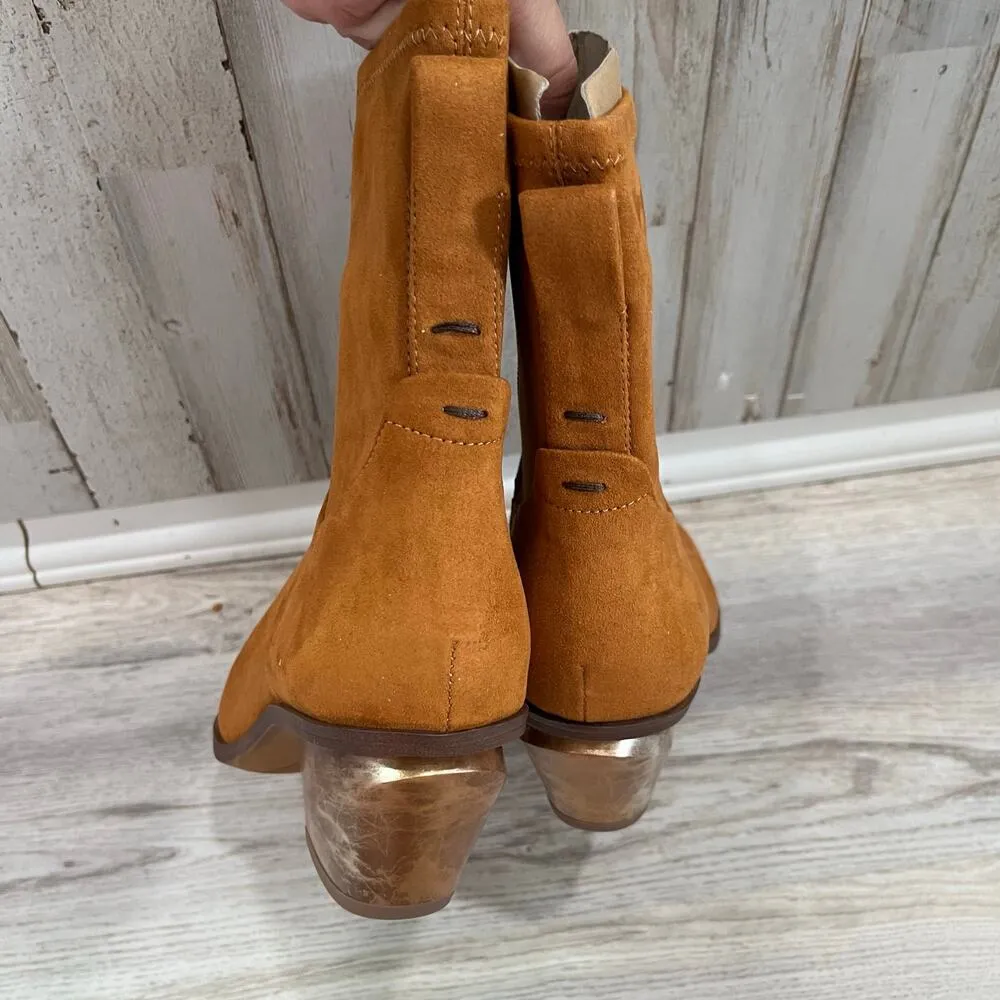 New! Franco Sarto Sammi Orange Tan Low Heel Booties Western Women’s Size 8.5 - Image 3