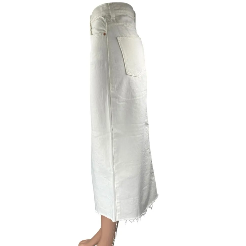 MNG Mango Anais White High Waisted Split Pencil Midi Denim Jean Skirt Size XS - Image 2