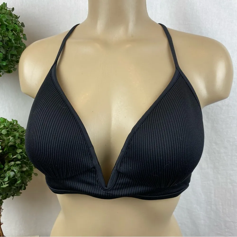 Shade & Shore Black Ribbed Underwire Strappy Bikini Swim Top 34B - Image 3