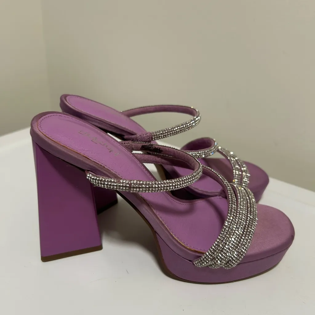 Limelight Embellished Block Heel Sandals Purple Silver Size 6.5 - Image 4