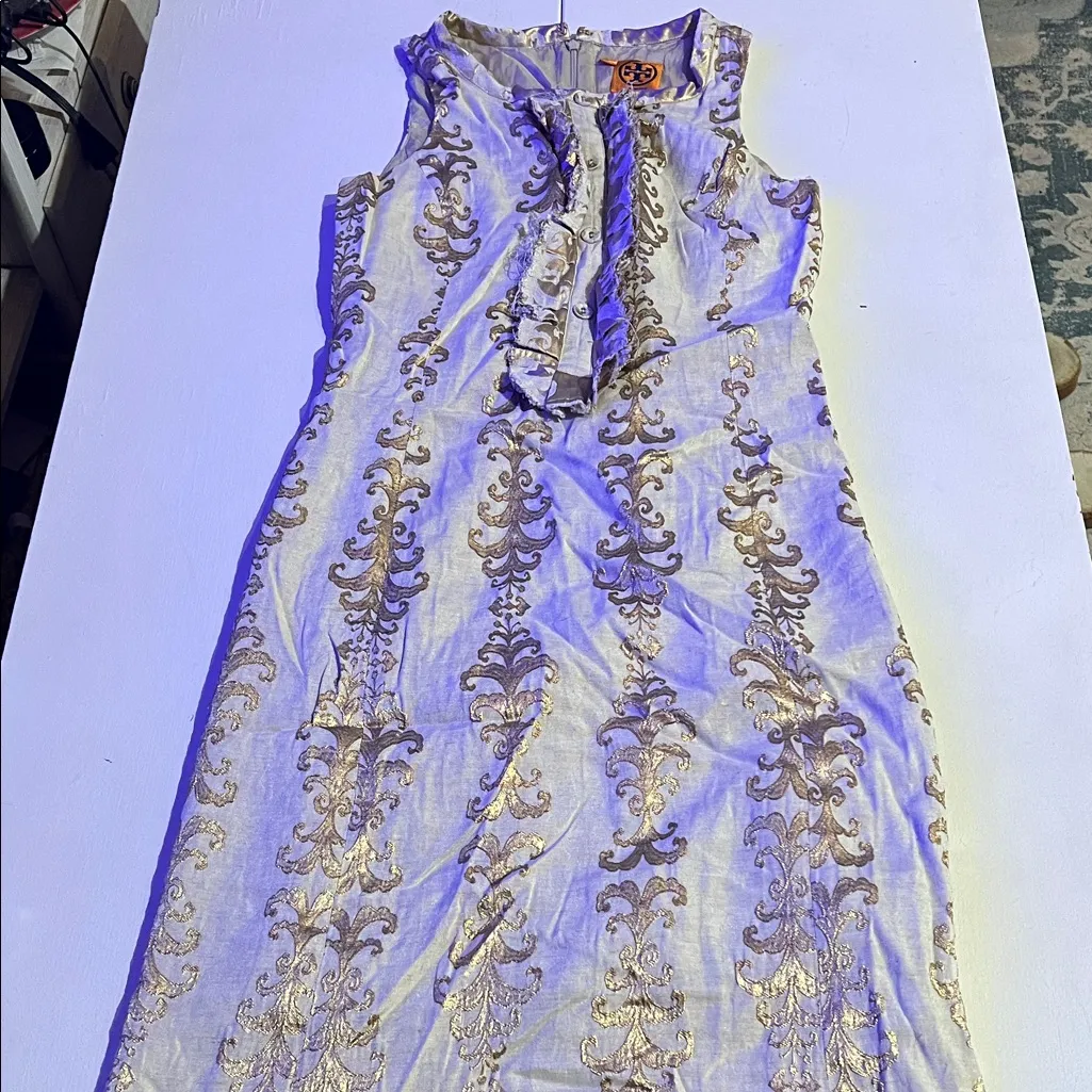 Tory Burch Maggie gold foil jacquard classic dress midi. Size 2 - Image 2