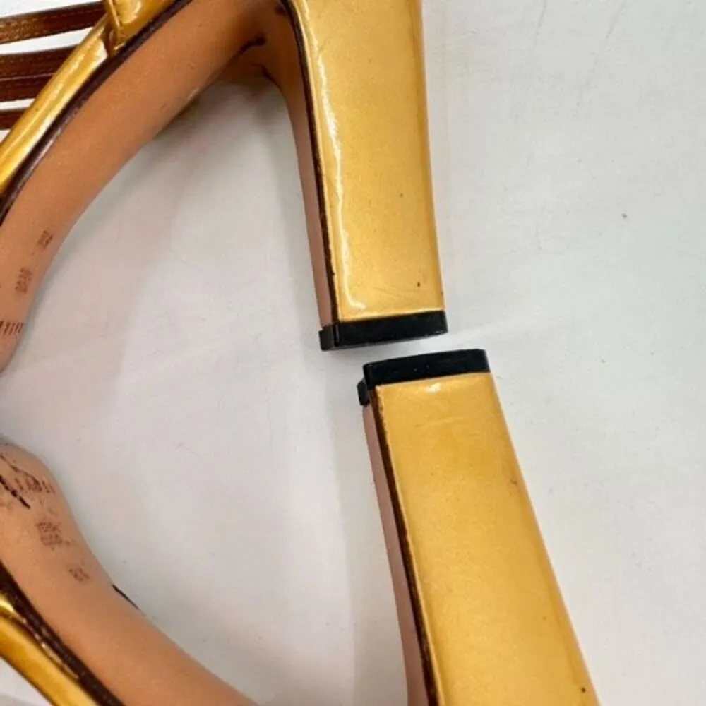 Casadei Womens Leather Peep Toe High Heel Strappy Platform Sandals Gold Size 8.5 - Image 9