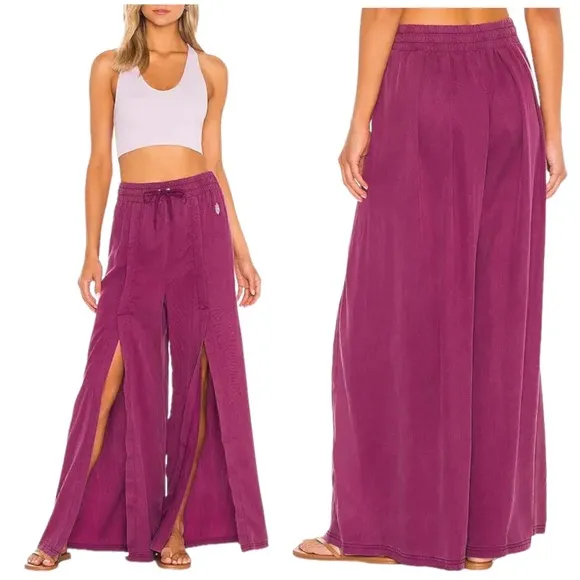 Free People Abs Tracker Split Wide Leg Pants Dark Purple Small - Image 2