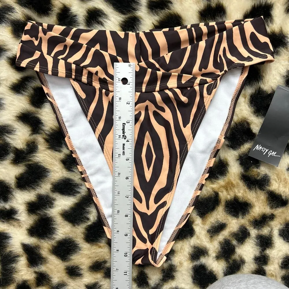 Nasty Gal Animal Print High Leg Bikini Bottoms 6 NWT - Image 4