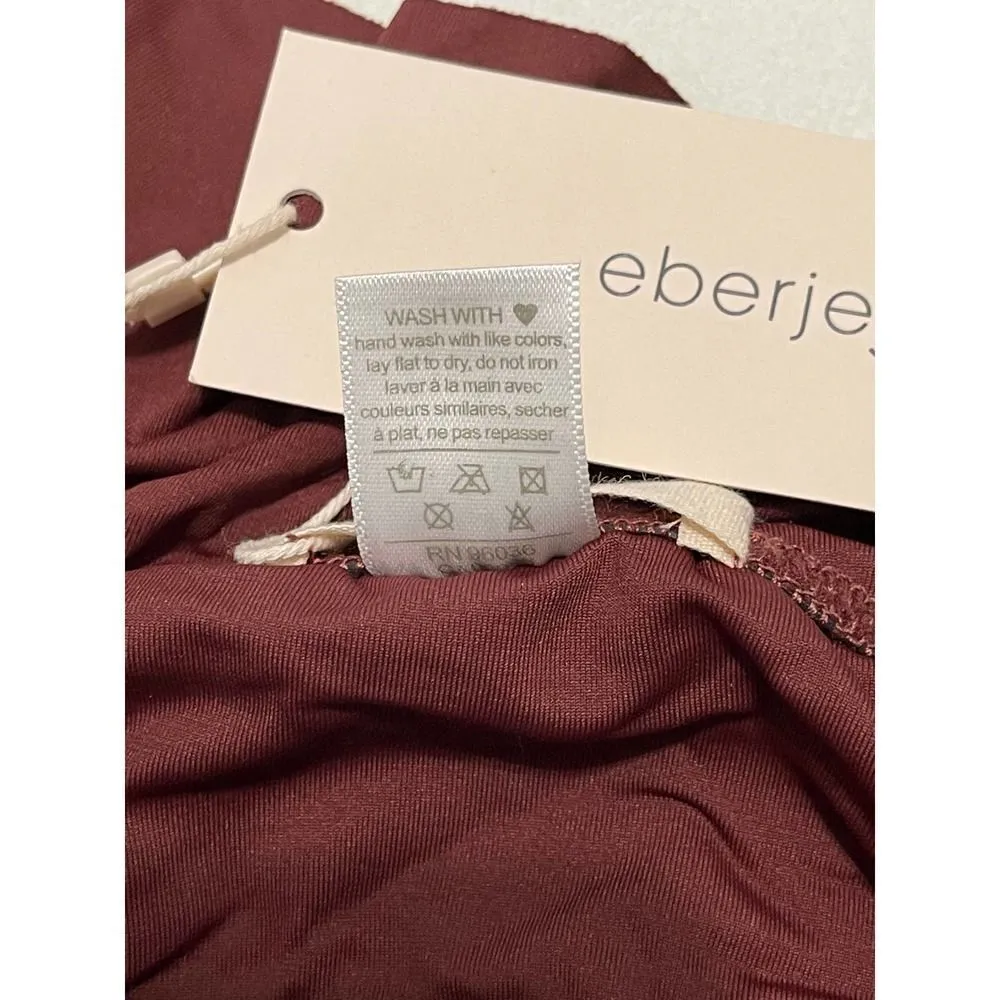 Eberjey Jane Solid Port Ruffle Sleeve Bikini Top Swimsuit Burgundy‎ Red Large - Image 10