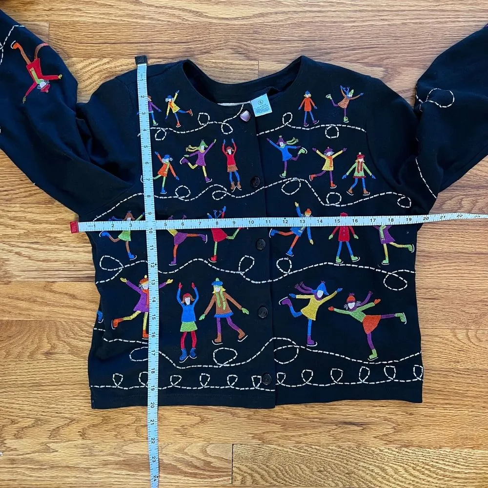 Michael Simon Lite Ice Skater Cardigan Size Small Vintage Sweater‎ Wearable Art Black - Image 8