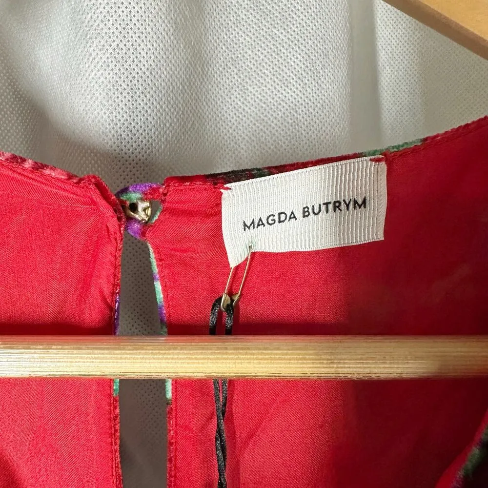 MAGDA BUTRYM Mundo Ruched Floral Velvet Mini Dress Red Multi Size US 6 - Image 3
