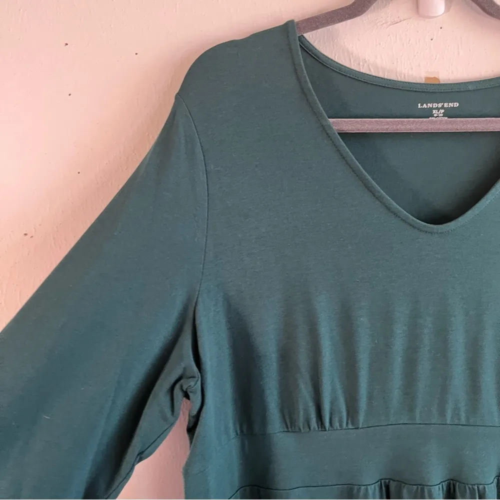 Lands End Dress Dark Green 3/4 Sleeve Jersey Knit V-neck Dress Sz XLP EUC - Image 4