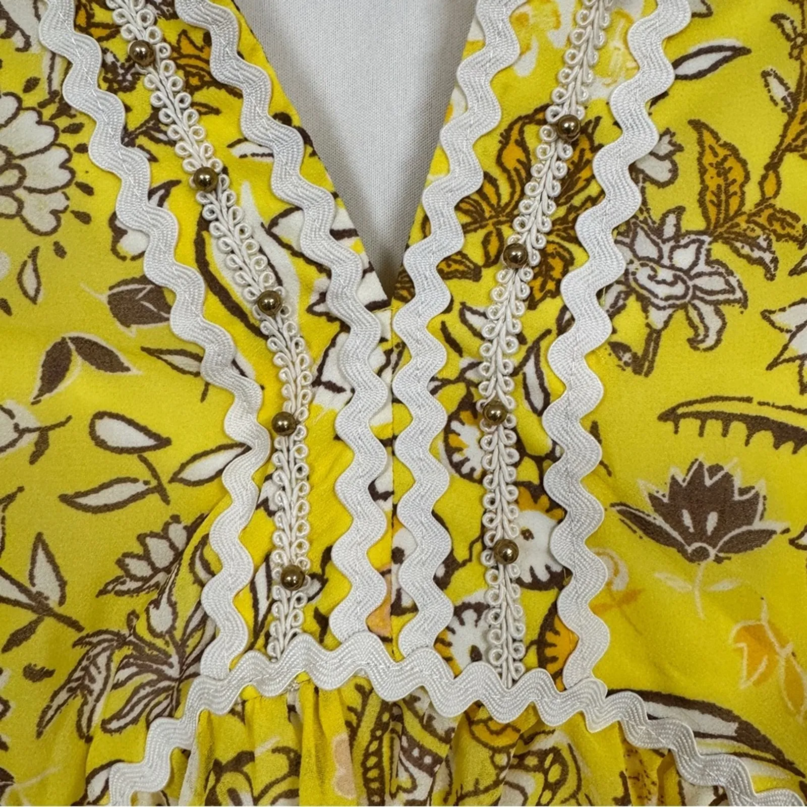 Marc New York Yellow Floral Ruffled Blouse Womens M Ric Rac Peasant Shirt Top - Image 6