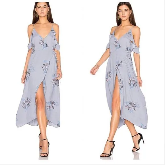 ASTR Gwyn Maxi Wrap Dress Blue Floral Women's Large ACDR94222 - Image 2