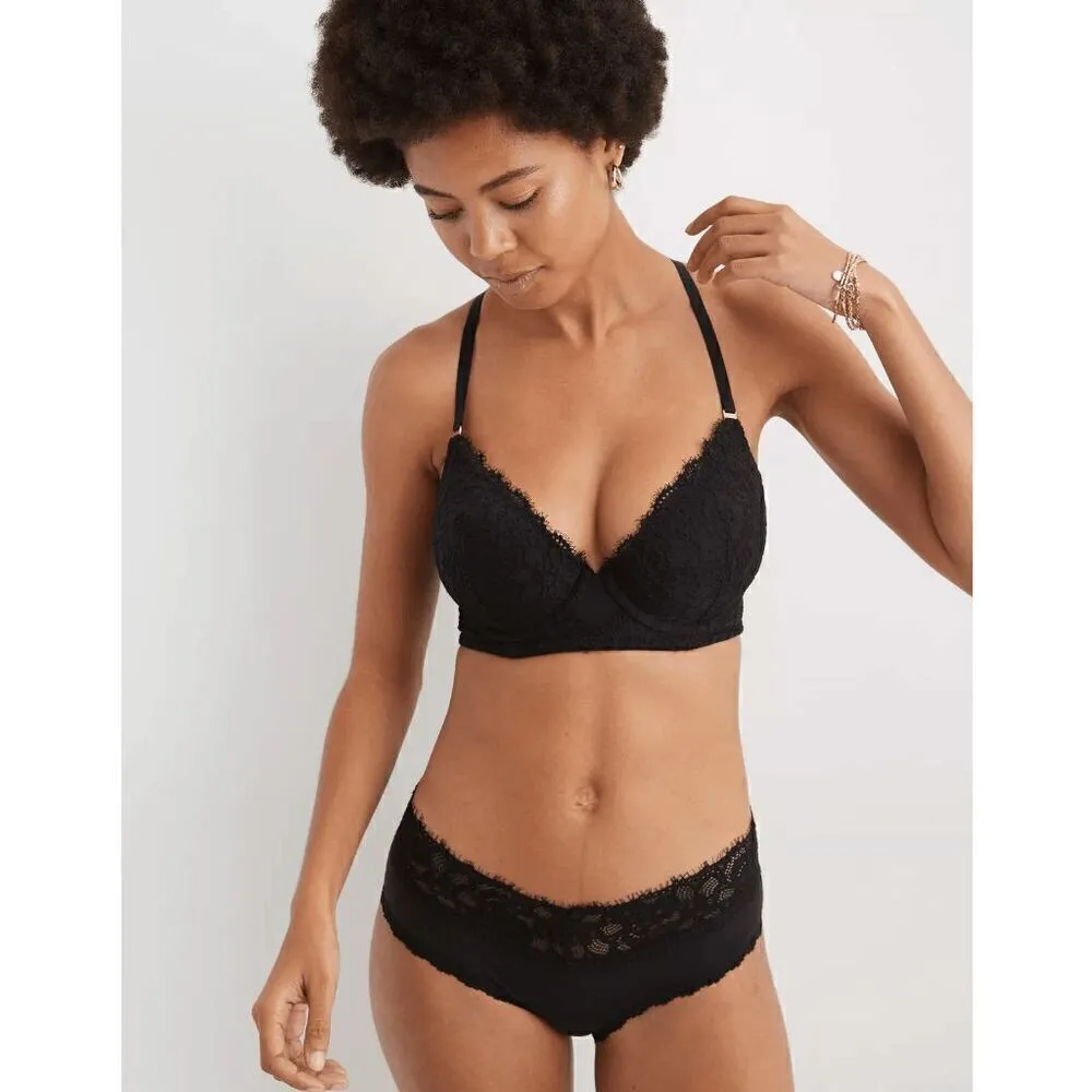 Aerie True Black Show Off Eyelash Lace Plunge Push Up Bra 32B NWT - Image 8