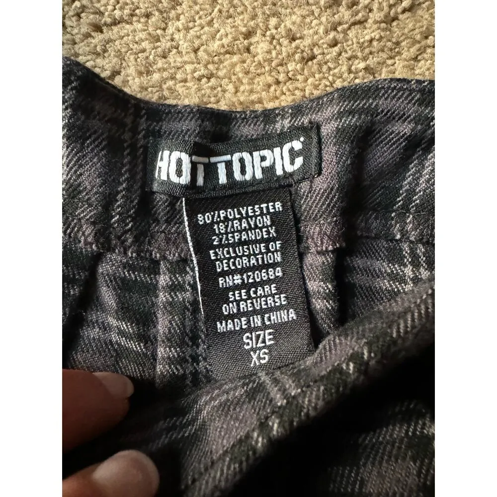 Hot Topic Black & Grey Pleated Plaid Suspender Mini Skirt size small - Image 8