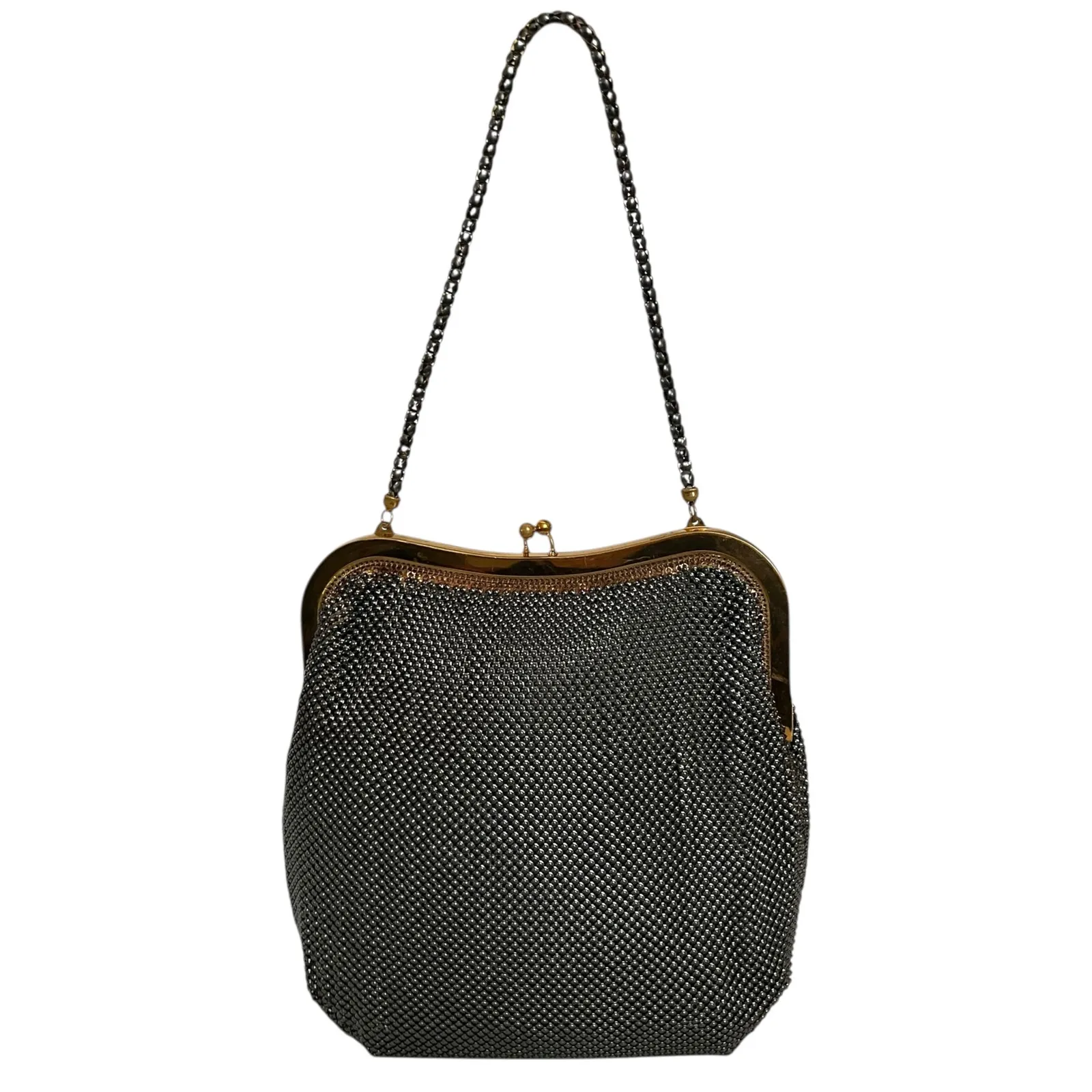 1930s Whiting & Davis Vintage Gunmetal Metal Mesh Chain Strap Evening Bag Purse - Image 3