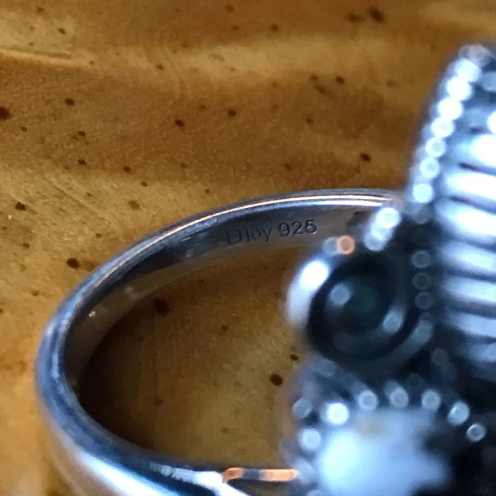 Genuine White Buffalo Sterling Silver Cocktail Ring Size 10 Black - Image 7