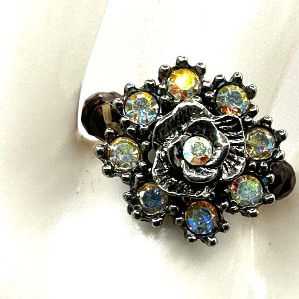 Flower rhinestone beaded ring - Image 2