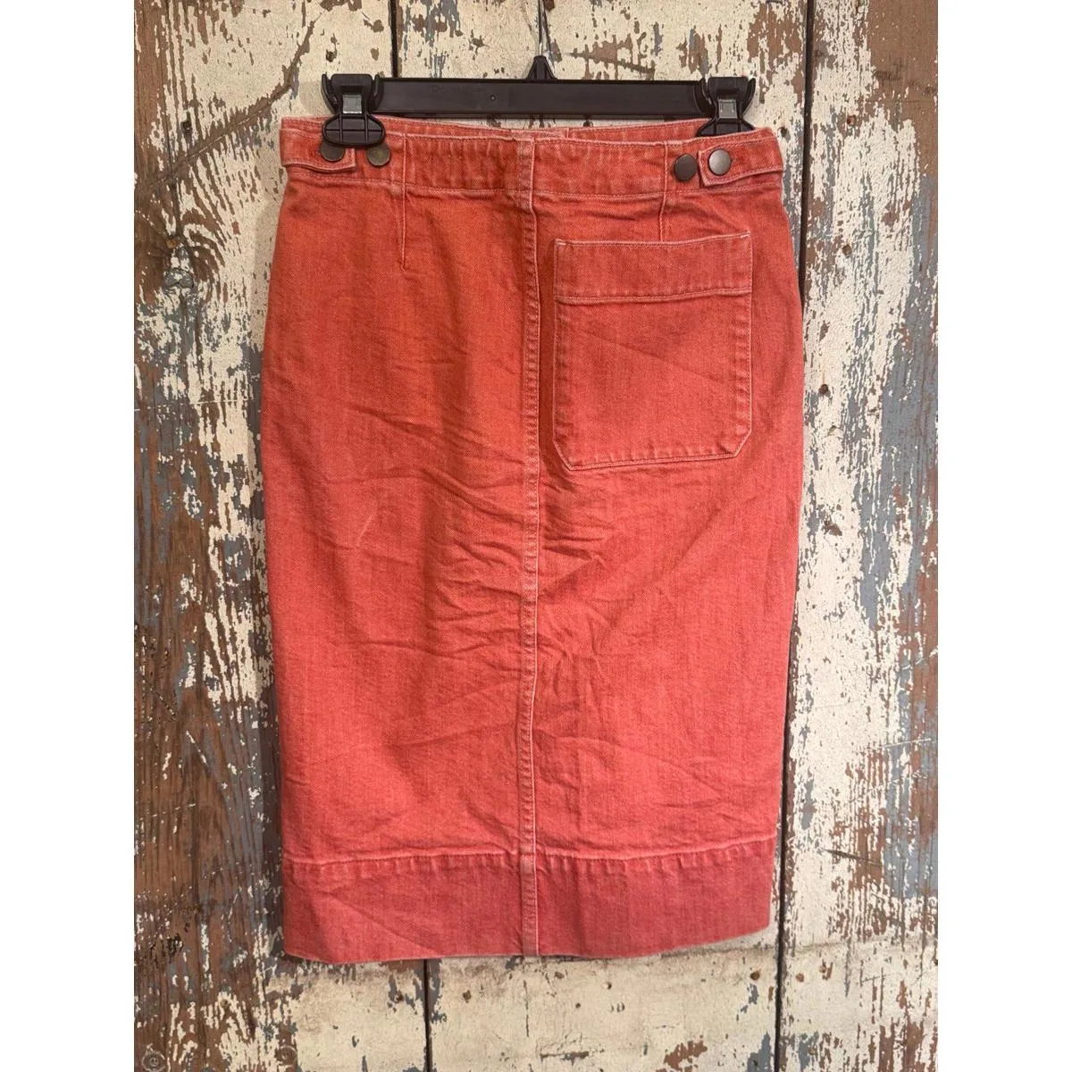 Uniqlo U Denim Skirt Acid Wash Red Button Front Midi size 0 - Image 3