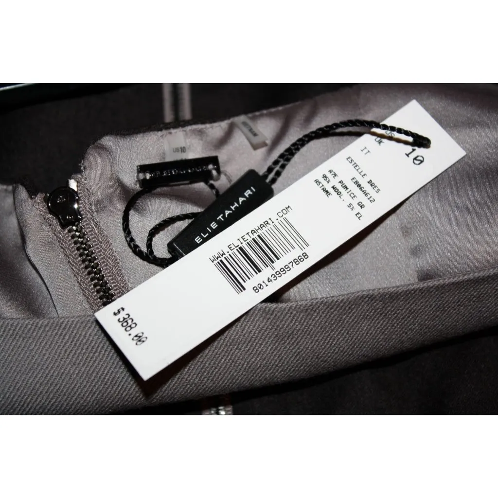 NWT Elie Tahari Estelle Pumice Gray Colorblock Stretch Wool Dress 10 $368 - Image 4