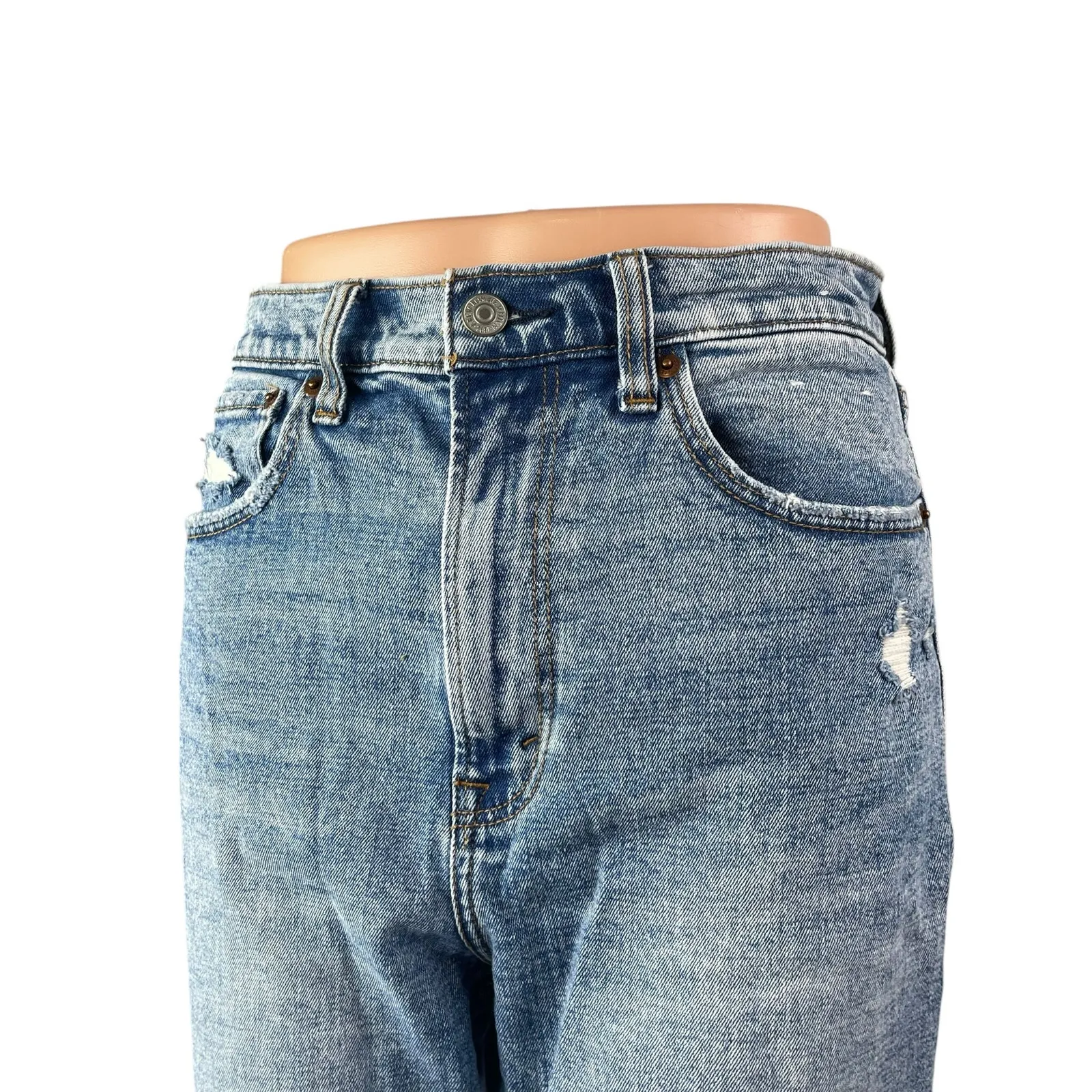 Abercrombie & Fitch The Ankle Straight Blue Ultra High Rise Patchwork Jeans 28 - Image 3