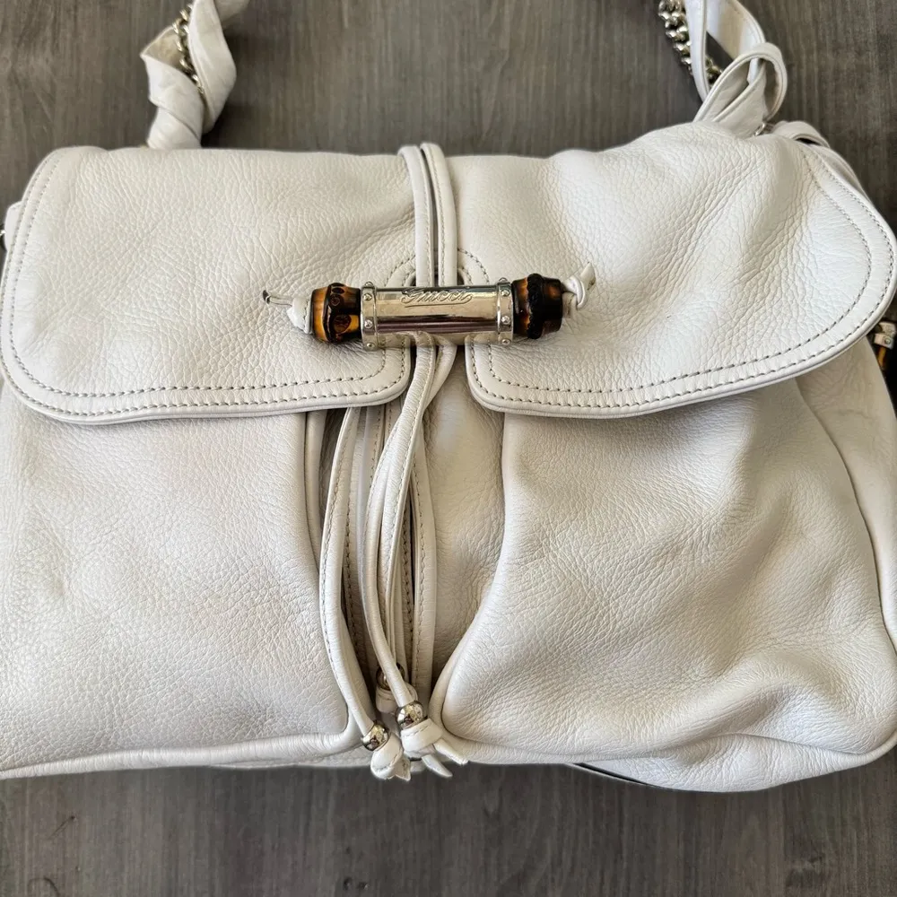 Gucci Off White Leather Bamboo Jungle Shoulder Bag and dust bag - Image 3