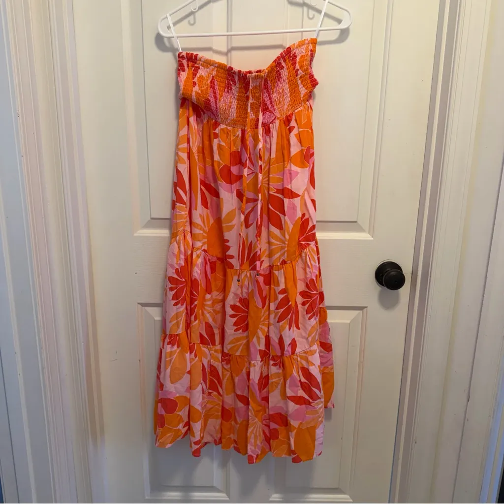Abel the Label Anthropologie Floral Strapless Midi Tiered Midi Dress Medium - Image 3