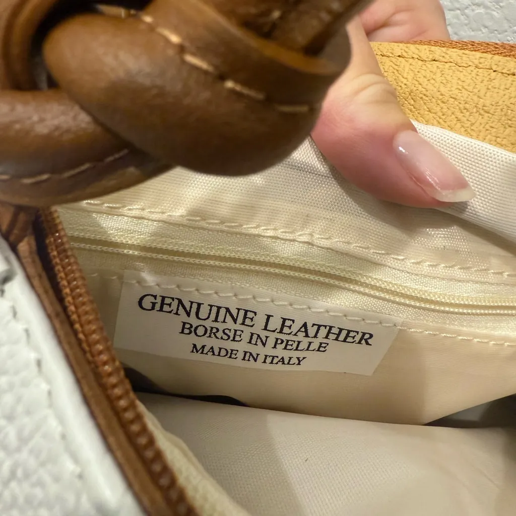 Borse in Pelle Genuine Leather White & Brown Tote – Made in Italy - Image 4