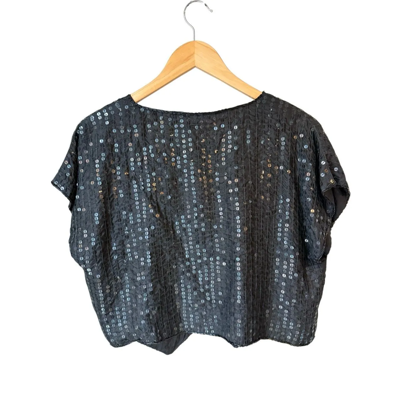 Vintage 80’s TINA Black Silk Sequined Open Front Top Size M Size M - Image 3