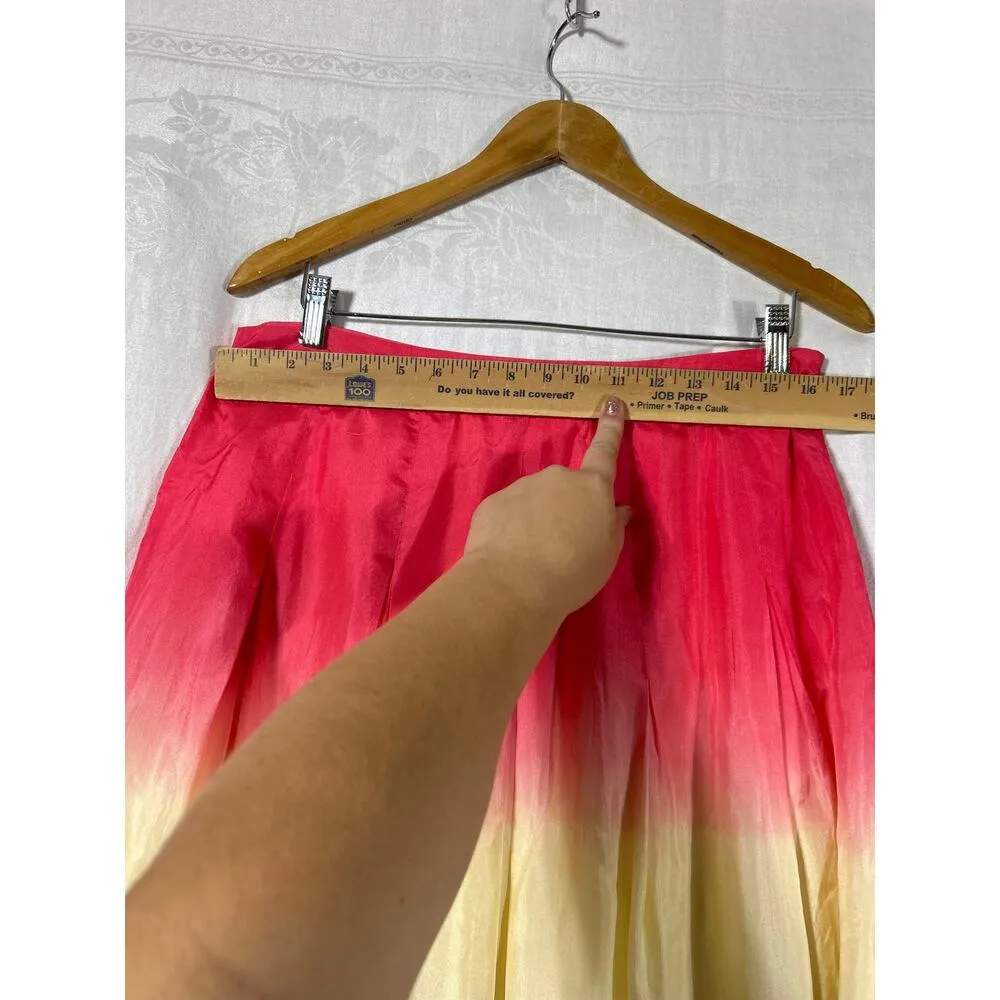 WD NY Skirt 10 100% Silk Pink Yellow Blue Dip Dye Pleated A Line Lined - Image 3