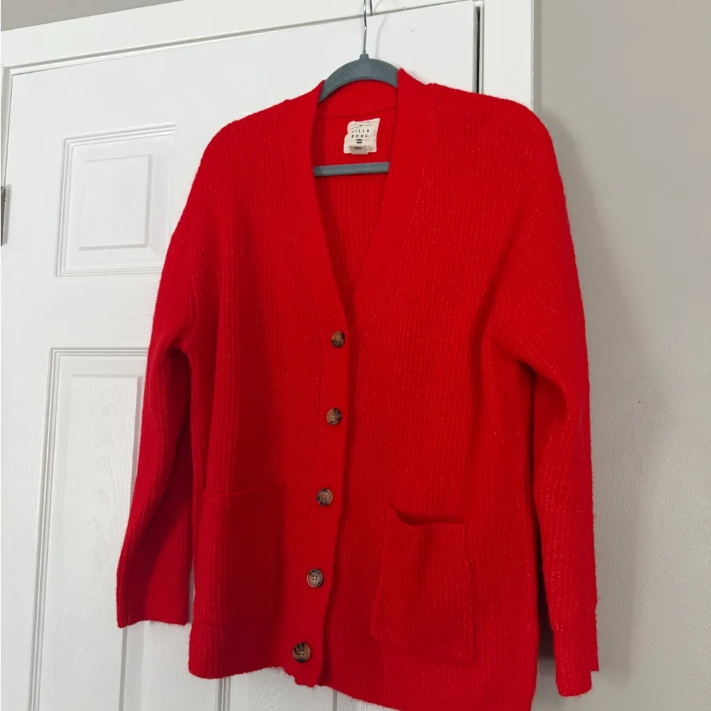 Billabong Red Button Down Sweater Cardigan Holidays Christmas - Image 4