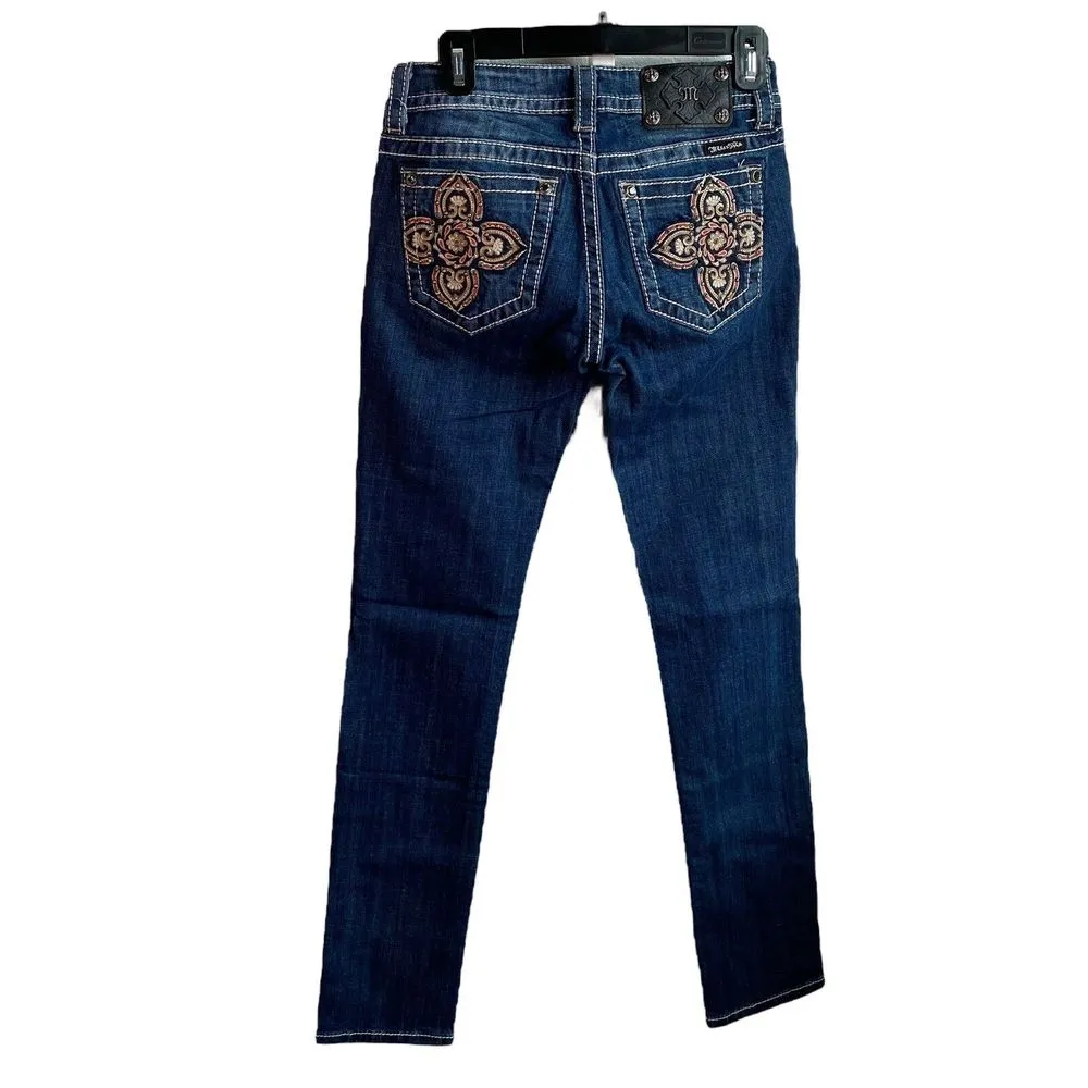 Miss Me Jeans Womens Size‎ 26 skinny cut Denim Embroidered Flower Pockets - Image 8