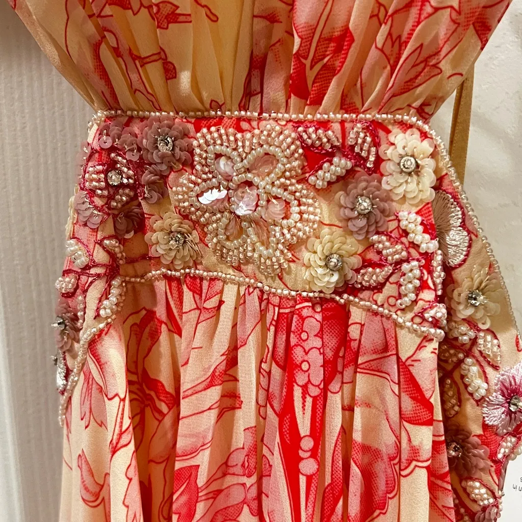 Mac Duggal NWT 9161 Floral Print V-Neck Ruffled Strap Lace Up Back Gown SIZE 4 - Image 9