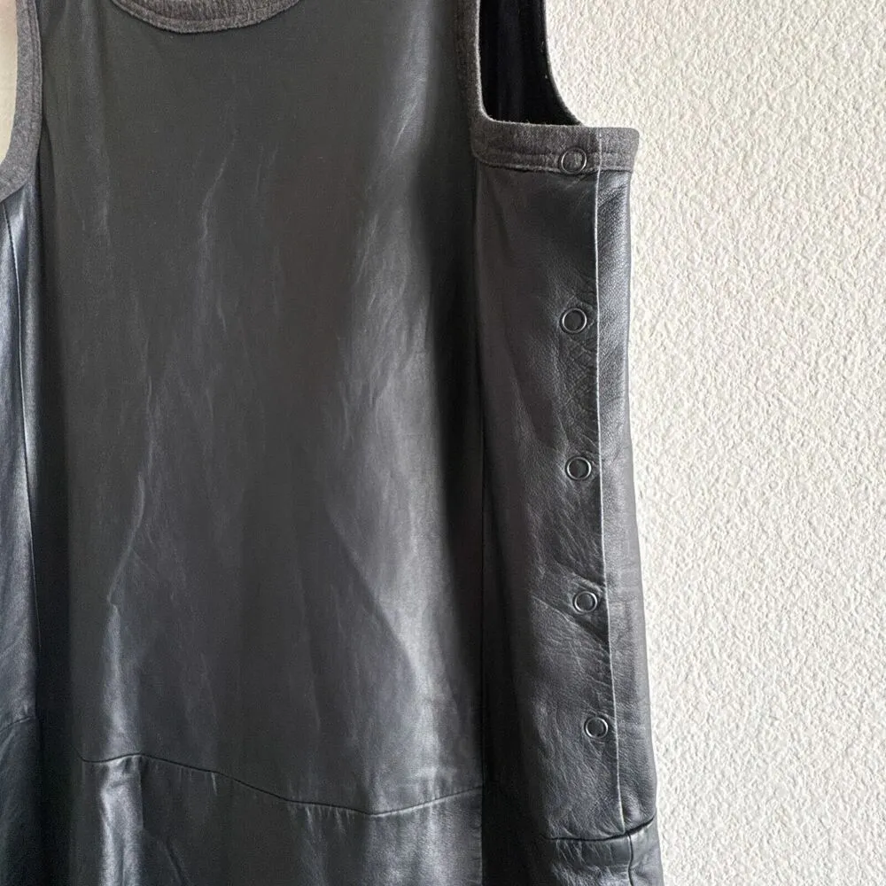 THEORY Nidan C Black Lambskin Leather Sleeveless Drop Waist Dress Size 8 - Image 7