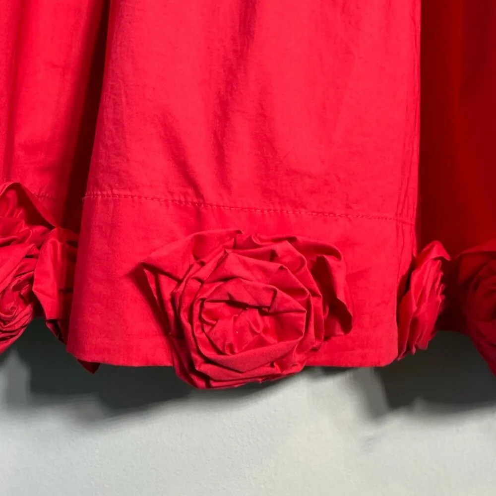 English Factory Poplin Corsage Mini Dress Women's Small Red Puff Sleeve Floral - Image 11