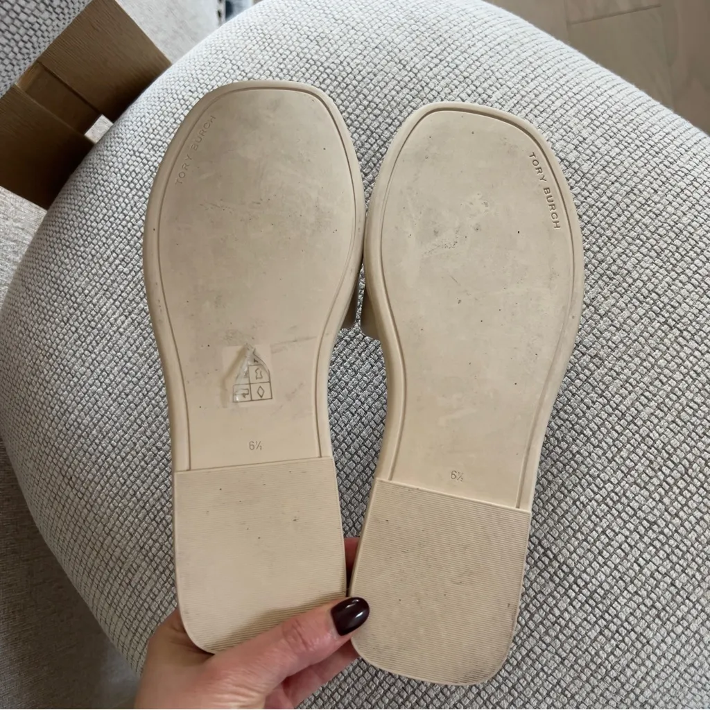 Tory Burch Double T Leather Sport Slide Sandals in Dulce De Leche / Gold / Cream - Image 7