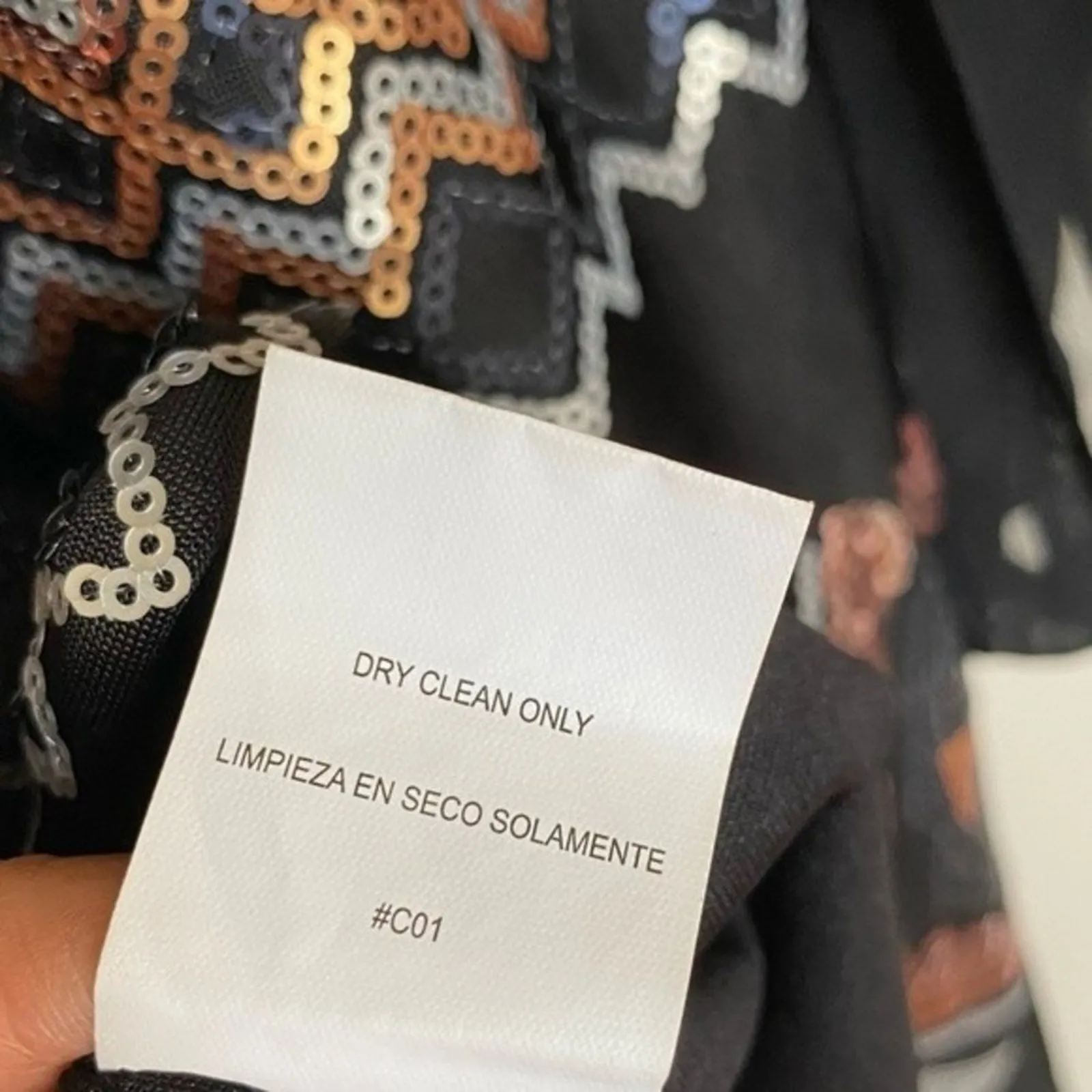 As U Wish black brown sequin tribal open sleeve shift blouson mini dress large - Image 11