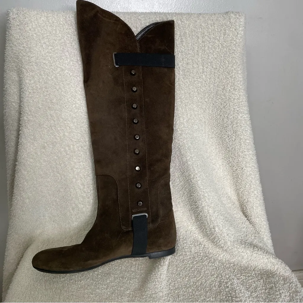 Tapeet Suede Leather Studded Equestrian Riding knee boots made in Italy size‎ 37 Brown Size 6 - Image 4