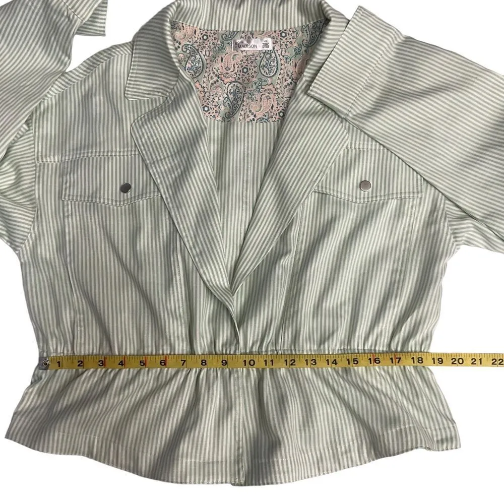 89th + Madison Pale Green Stripe One Button Elastic Waist Jacket Size L‎ Size L - Image 9