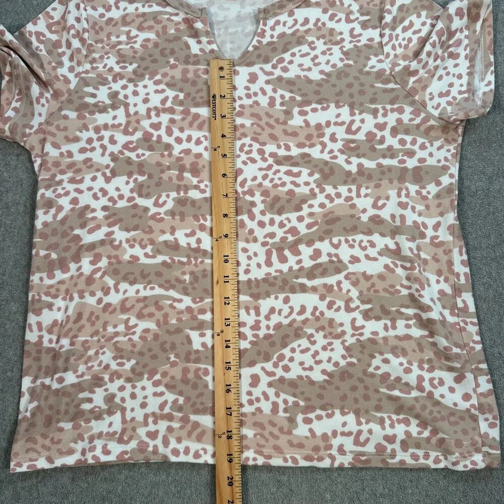 Como Vintage Camo Animal Print Tee Shirt Women's X-Large Pink Comfort Lounge - Image 5