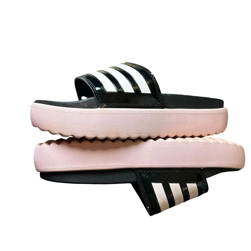 RARE - Baby Pink & Black Adidas Adilette Platform Slides – W9  🌸🖤 - Image 10