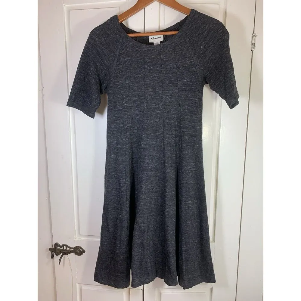 Ganni Anthropologie Winter‎ Jersey Knit Dress Womens Small Gray Dark Academia - Image 3