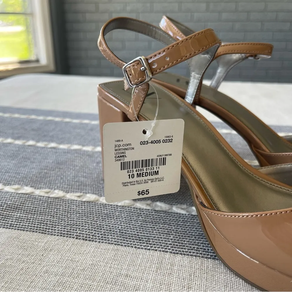 NWT Worthington Lessing Block Heel Sandals Square Toe Camel Tan Size 10 - Image 2