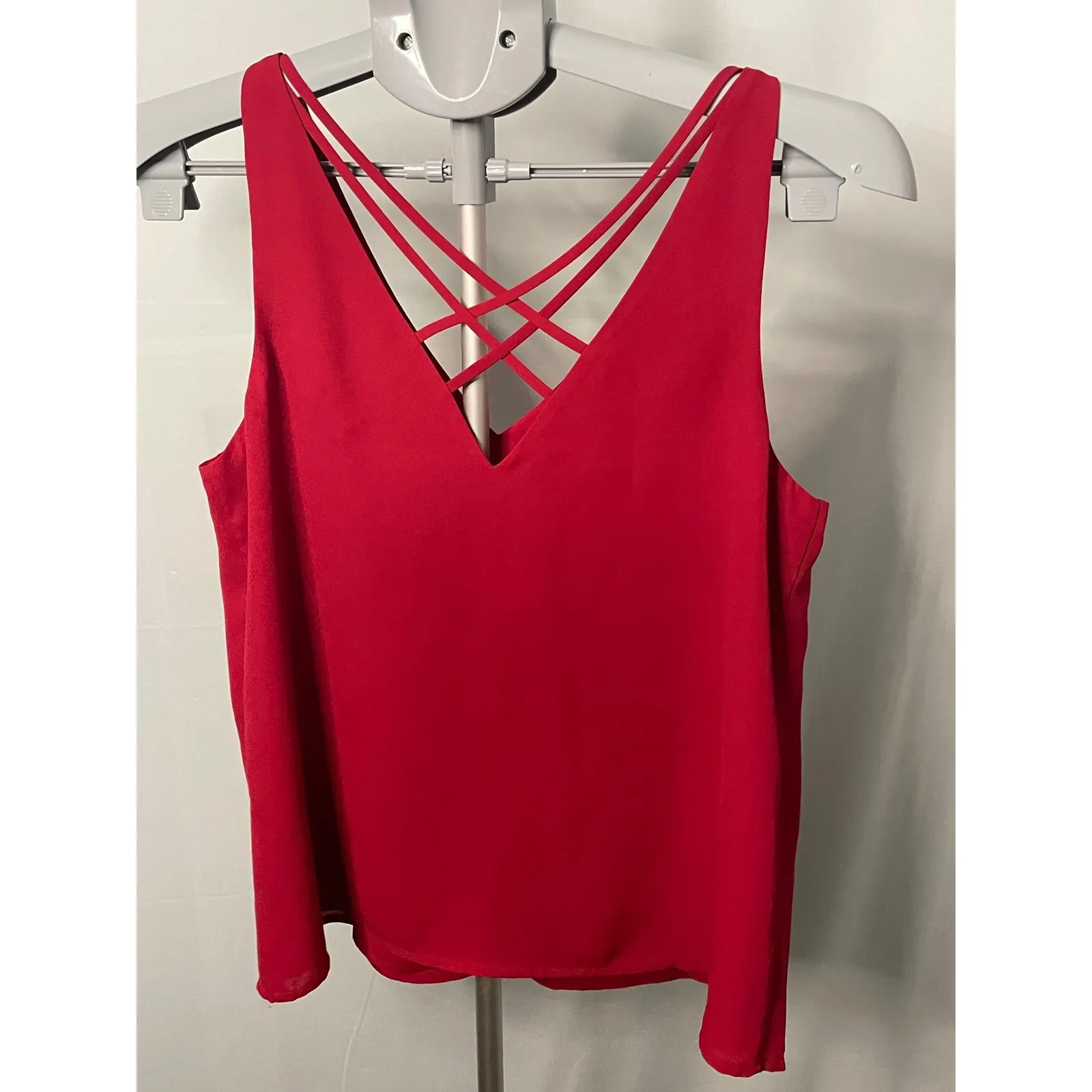 Express Red Sleeveless Top Criss Cross‎ Strappy V Neck Blouse XS - Image 3