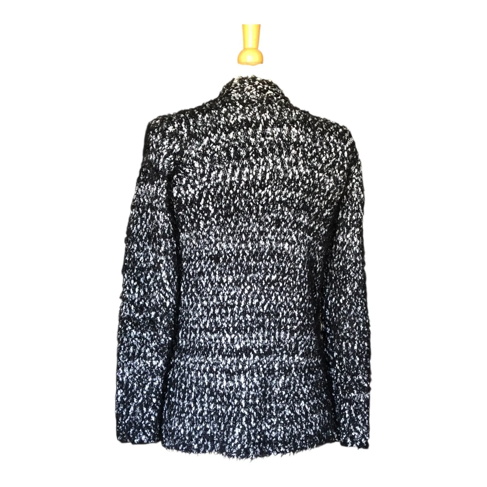 Love by Design Fuzy Sweater Black White Polyester Long Sleeve Cardigan Womens XS - Image 5