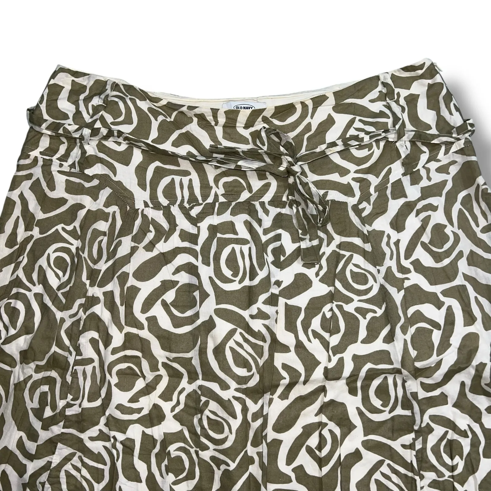 Old Navy Womens A Line Skirt Tie Waist Rose Floral Print Tan White Size 14 - Image 2