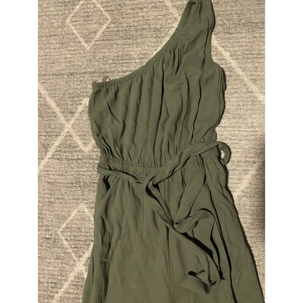 American Eagle One Shoulder Jumpsuit Linen Blend Olive Green XS Romper - Image 3
