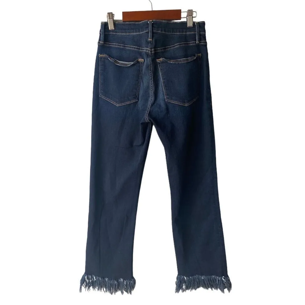 Frame Denim Le High Straight Fringe Hem Jeans in Pine Knoll Dark Wash - Image 5